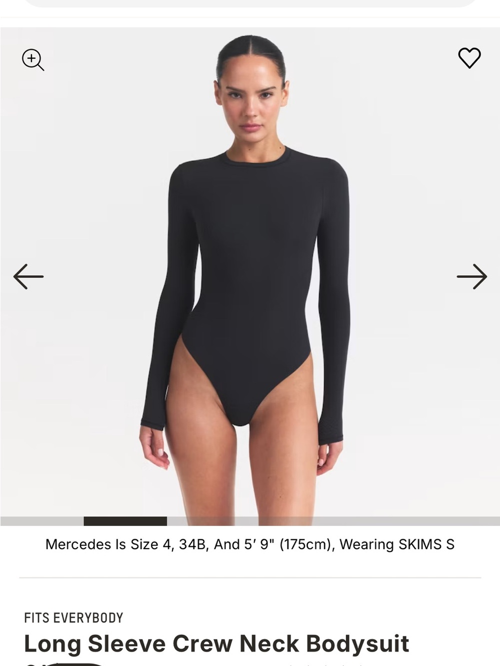 Skims Black Long-Sleeve One-Piece Bodysuit